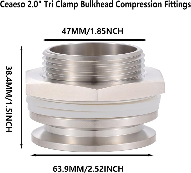 CbeeSo 2.0" Tri Clamp Bulkhead Compression Fittings,Stainless Steel 304 Homebrew Kettle Weldless Bulkhead(2.0" TC) - Image 2